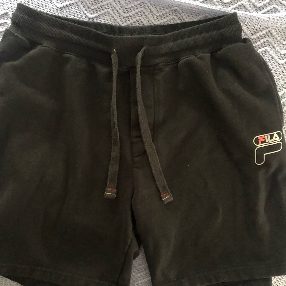 Fila Men's Black Athletic Drawstring Shorts with Logo